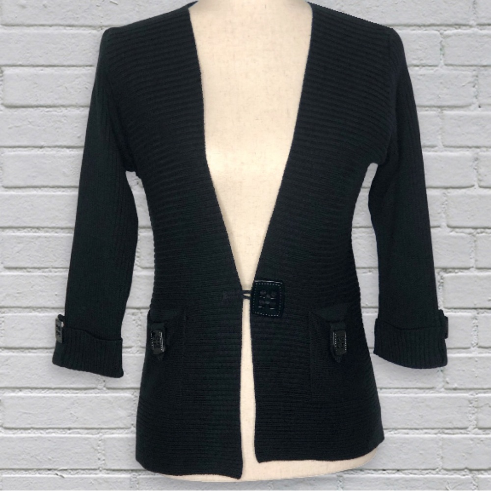 Putorti Vintage Black Square Button Cuffed 3/4 Sleeve Sweater Jacket | S
